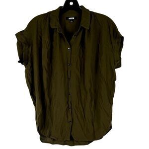 Madewell Central Drapey Olive Green Button Down Short Sleeve Shirt XS
